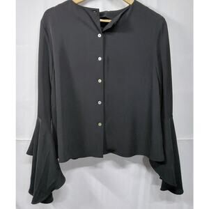 CARMEN Marc Valvo Black Button-Up Blouse Solid Long Sleeve Women Size 10